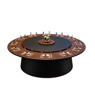 现代极简酒店实木电动餐桌岩板大圆桌会所餐厅大理石宴会桌椅组合