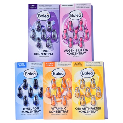 现货 德国dm芭乐雅Balea胶囊玻尿酸视黄醇海藻Q10眼部VC精华素7粒