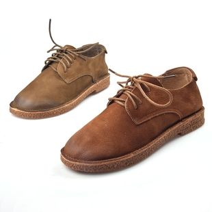 35牛皮BLVN正品奶奶妈妈鞋子手工复古棕色休闲女休闲平底单鞋S972