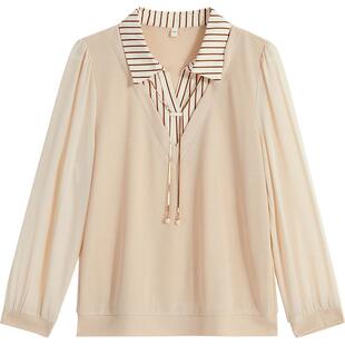 YINER音儿专选女装秋季上衣POLO领假两件长袖针织衫