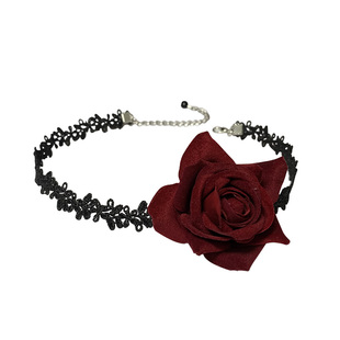 颈带海边红色玫瑰花项链项圈简约丝绒蕾丝锁骨复古花朵choker颈链