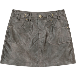 妖精的口袋复古a字PU皮半身裙女2026年早春新款高腰显瘦皮裙短裙