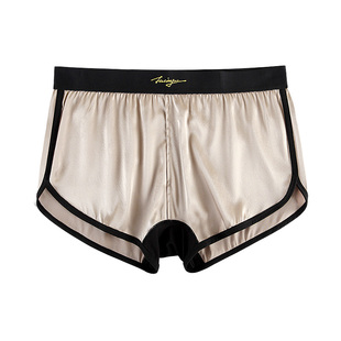 52025桑蚕丝平角内裤男士家居阿罗裤睡裤短裤衩 宽松弹力丝绸真丝