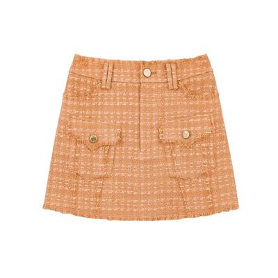 REVAN芮范设计师款温柔橘色调粗花呢短裙RM71501217