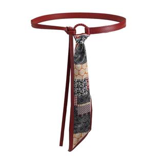 复古红色丝巾腰带女秋冬高级感牛仔裤装饰美式复古系带腰绳细皮带