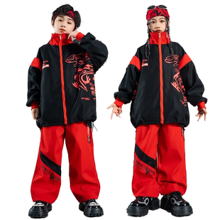 春晚儿童喜庆合唱演出服中国风少儿街舞服装加绒男童hiphop童装冬