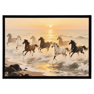 八骏踏潮木质拼图1000片带相框玄关新年氛围布置装饰挂画益智玩具