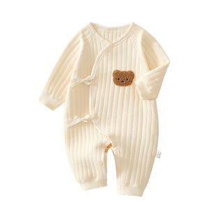 初生婴儿衣服冬装新生儿0到3个月6宝宝初冬必备a类纯棉夹棉连体衣