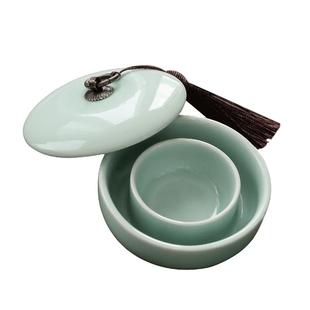 问心堂青瓷圆融火锅砚陶瓷墨盒墨碟墨汁墨水砚台专用带盖笔洗文房四宝书法用品国画工具搁笔台笔山笔舔