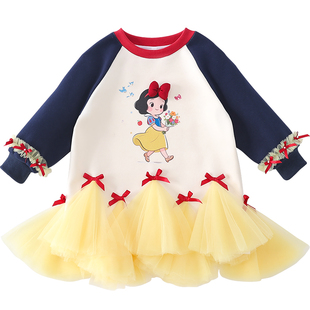 女童连衣裙春装2026新款洋气儿童长袖拼接网纱卫衣裙小女孩公主裙