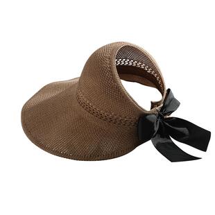 夏季折叠遮阳帽女士防晒蝴蝶结大檐空顶帽骑车沙滩出游挡脸太阳帽