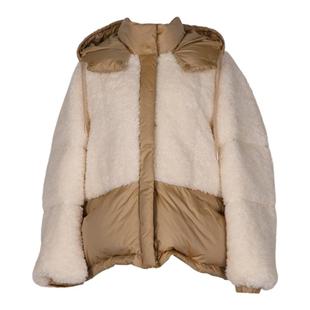 J＆NINA毛绒拼接羽绒服冬季女装新款80鹅绒连帽面包服羊羔绒外套