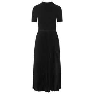 LANCY/朗姿2025春新款高级感气质高腰长款半高领百褶内搭连衣裙女