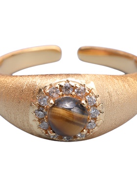 拉丝工艺点钻精致戒指黄水晶中古