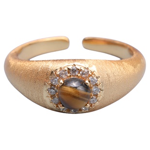 光影中古拉丝虎眼石女复古冷淡风高级感轻奢黄水晶开口戒指尾戒
