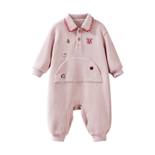 嫚熙婴儿连体衣宝宝春秋外出服连身衣山茶花华夫格男女童哈衣爬服