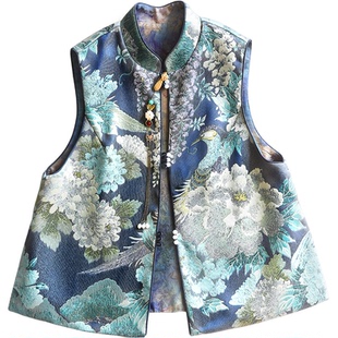云澍原创提花织锦拼接交织香云纱小马甲两面穿年轻款中式茶服坎肩