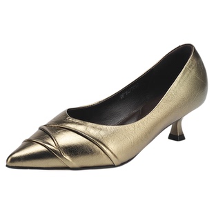 星期六法式真皮尖头高跟鞋女鞋2025新款夏季舒适通勤低跟浅口单鞋