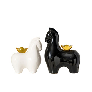 2026年马上有钱创意摆件陶瓷客厅电视柜玄关招财装饰乔迁开业礼物