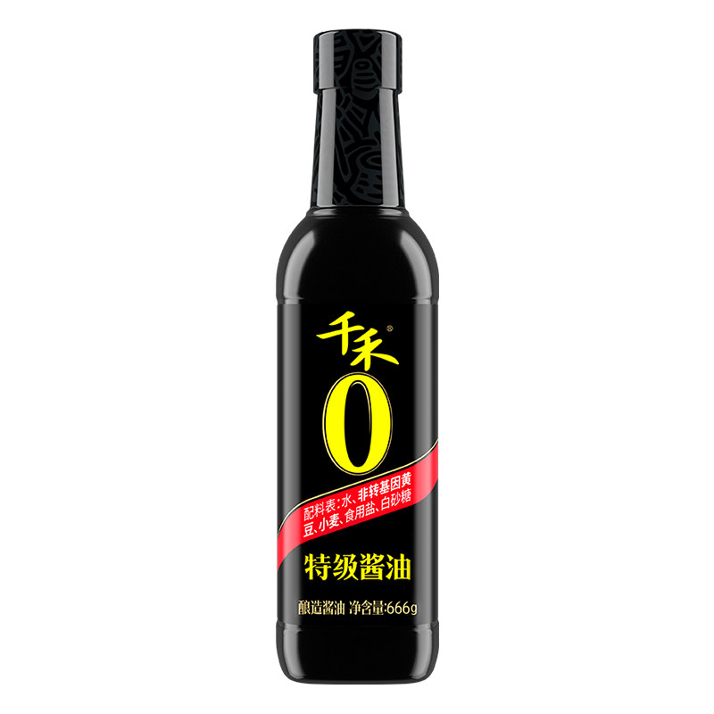 千禾0 特级酱油666g零添加黄豆酿造酱油家用厨房调味料炒菜提鲜