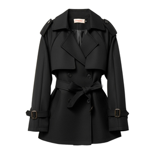 黑色简约随性翻领短款风衣外套女2025秋季新款小个子气质宽松上衣