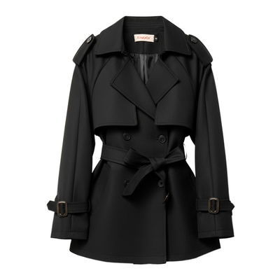 黑色简约随性翻领短款风衣外套女2025秋季新款小个子气质宽松上衣