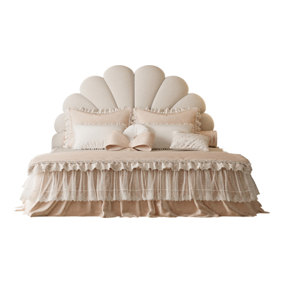 时余萨曼萨花瓣次卧丝绒布艺床小女孩少女生奶油中古风网红儿童床