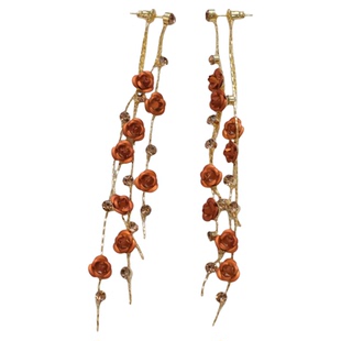 《金秋玫瑰》秋冬美拉德仙气氛围感精致花朵长款流苏耳环耳夹耳饰