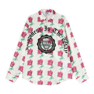【明星同款】MSGM早春新款潮流玫瑰印花男士休闲长袖缎衬衫高级感