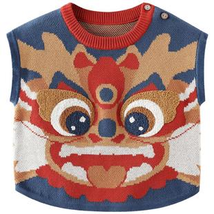 儿童针织马甲中国风婴幼儿马褂春秋龙宝宝背心男童马夹女童毛线衣