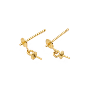 S925纯银碗托耳钉吊粘盘DIY耳环饰品材料配件珍珠托耳针带空托盘