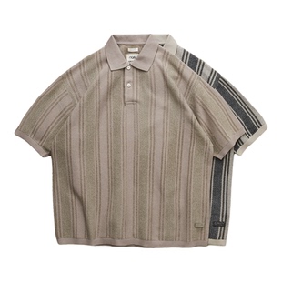 现货 NANAMICA KNIT POLO SWEATER 复古条纹百合纱针织短袖POLO衫