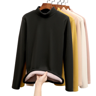 加绒加厚半高领德绒打底衫女秋冬内搭高级感黑色中领保暖2023新款