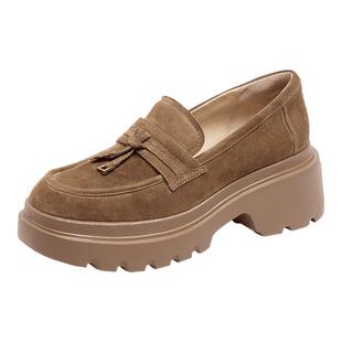 思加图官方正品厚底乐福鞋女真皮软底不累脚女鞋H0423CA5