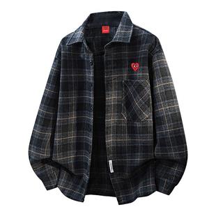 查尔斯桃心 重磅格子呢绒长袖衬衫男秋冬季加厚美式复古衬衣外套