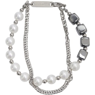 潮woo专属ROADLATIVE原创设计国潮黑胆珍珠克莱因蓝钛钢手链男女