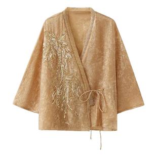 新中式上衣国风金色外套精致提花贵气质衣服女装2025新款浮雕绣花