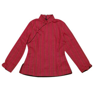 玉想青衿5 中式女装上衣复古文艺条纹民国风女士修身旗袍盘扣上衣