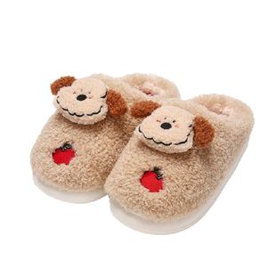 名创优品可爱小狗苹果羊羔毛棉拖鞋女2025秋冬新居家室内保暖防滑