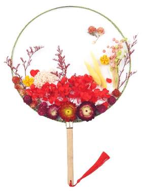 手工团扇diy材料包干花永生花古风空白宫扇长柄扇子中秋节