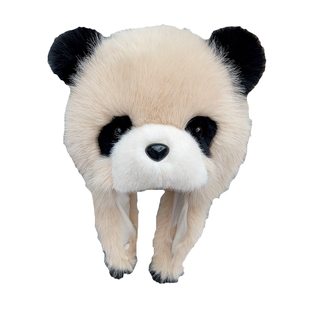 仿水貂毛绒大熊猫帽子秋冬天女护耳帽儿童小熊帽成都熊猫基地同款