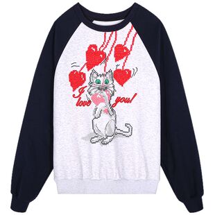 落落狷介卫衣韩系慵懒风无帽套头外套2025新款早春刺绣小个子圆领