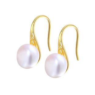 黛米珠宝桐熙 约8mm白色强光淡水珍珠耳环女S925银高跟鞋耳钉SSS