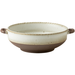 巷子尾〖古朴手作〗复古粗陶双耳碗防烫装汤碗日式食器面条碗菜碗