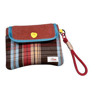 复古灯芯绒卡包零钱包女可爱迷你包便携式证件格纹包收纳包手拿包