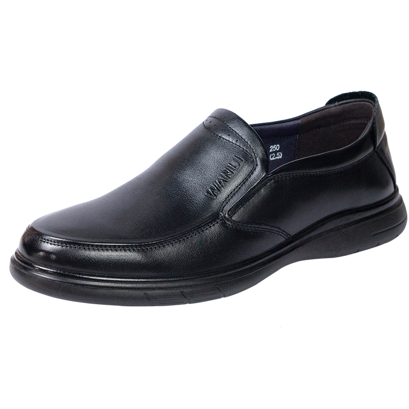 万里新款男鞋真皮商务休闲鞋简约黑色鞋舒适低帮单鞋KYT1893