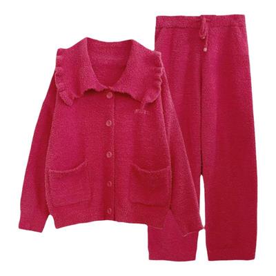 娃娃领半边绒睡衣加绒加厚多巴胺