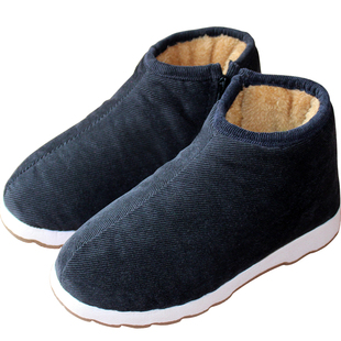 冬季中老年手工棉鞋男加绒加厚老北京男士老人棉布鞋居家保暖防滑