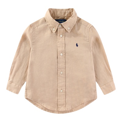 RL075男女童翻领亚麻小马衬衣 中大童可亲子纯色休闲衬衫