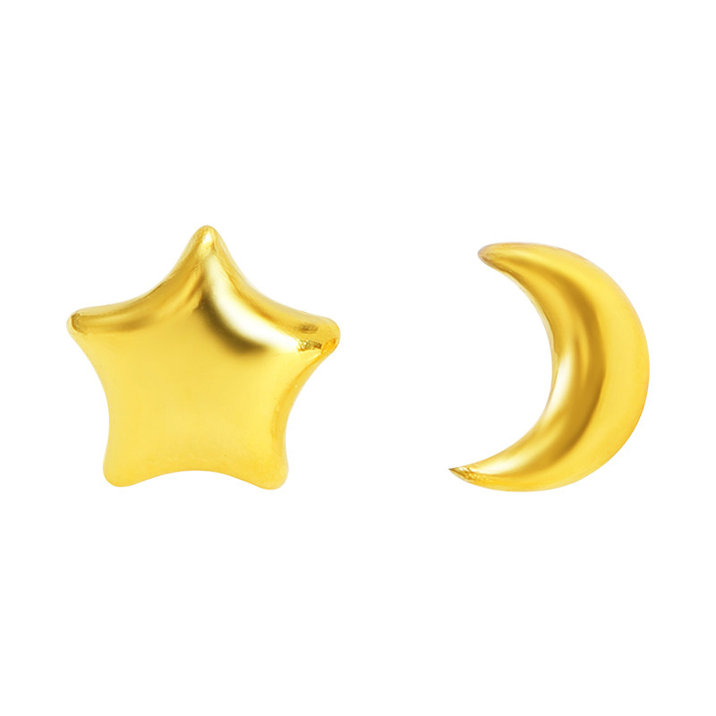 百利金珠宝足金迷你星月耳钉